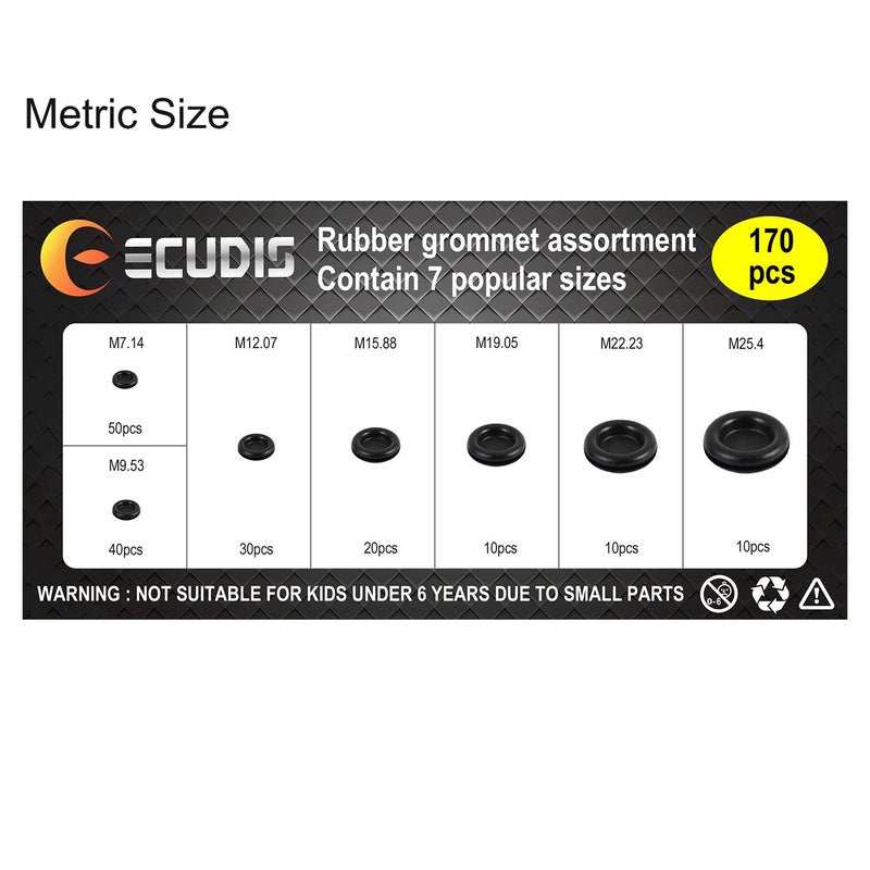 ECUDIS 170Pcs Rubber Grommet Firewall Hole Plug Set Electrical Wire Gasket Assortment  Set of 7 Different Metric Sizes for Car  Pump (Set of 1) - Image 5